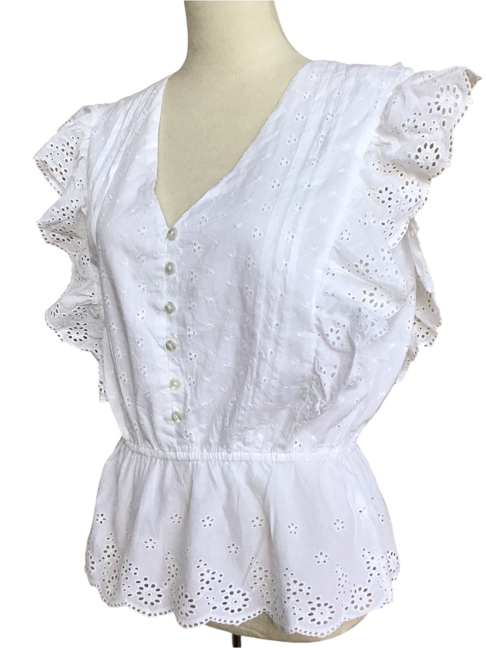 New York & Company White Eyelet Ruffle Trim Blouse NEW - Picture 3 of 7